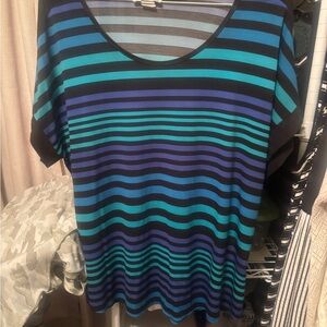 Carol Rose Blue and Black Striped Short Sleeve Top size 2X